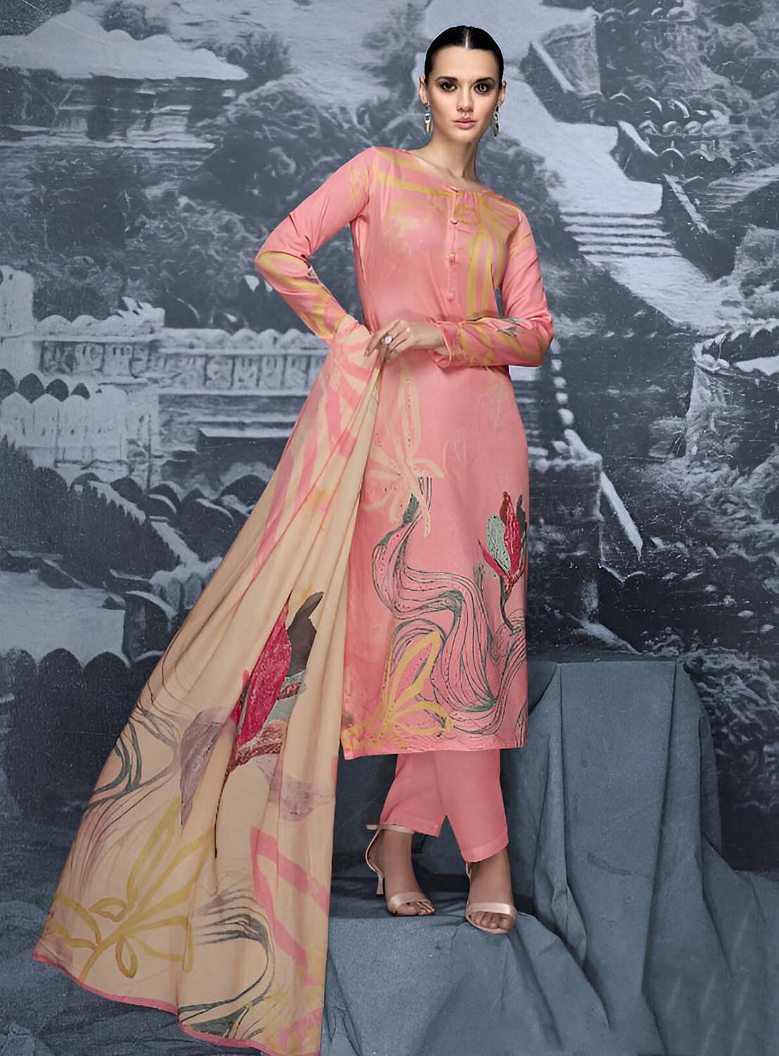 Pure Jam Silk Printed Unstitched Salwar Suit Material for Women