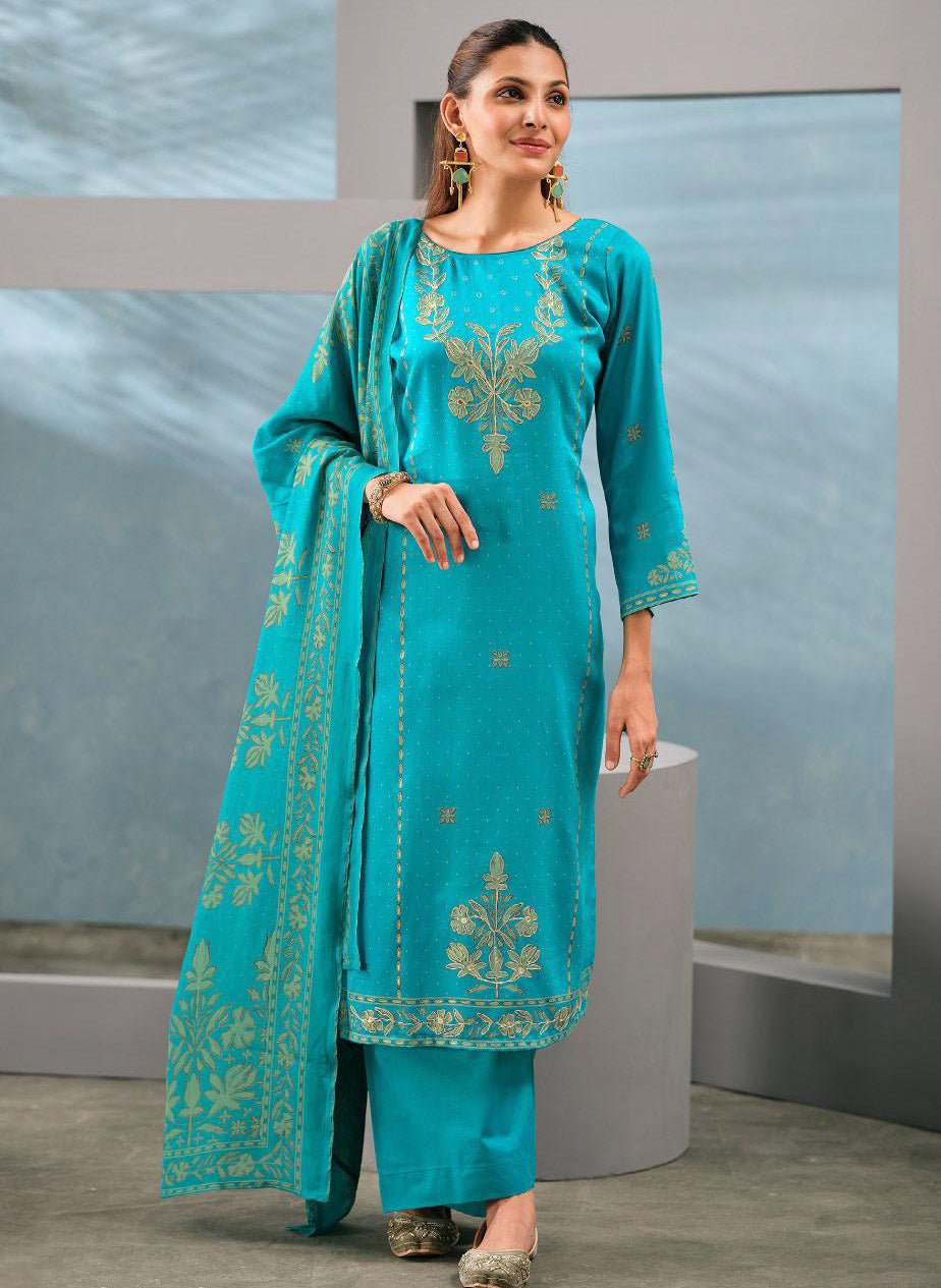 Unstitched Cotton Satin Suit Material with Muslin Dupatta for Women