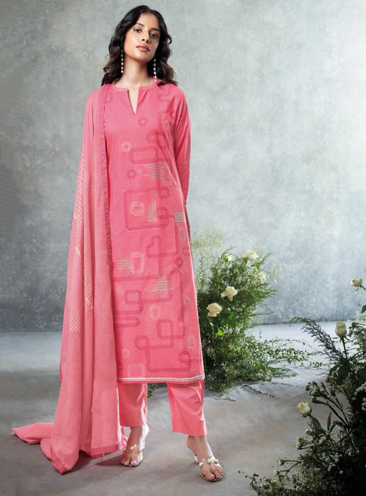 Ganga Pure Cotton Pink Unstitched Suit Dress Material for Women Ganga