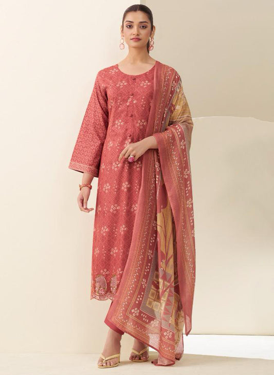 Pure Cambric Cotton Printed Unstitched Suit with Elegant Embroidery