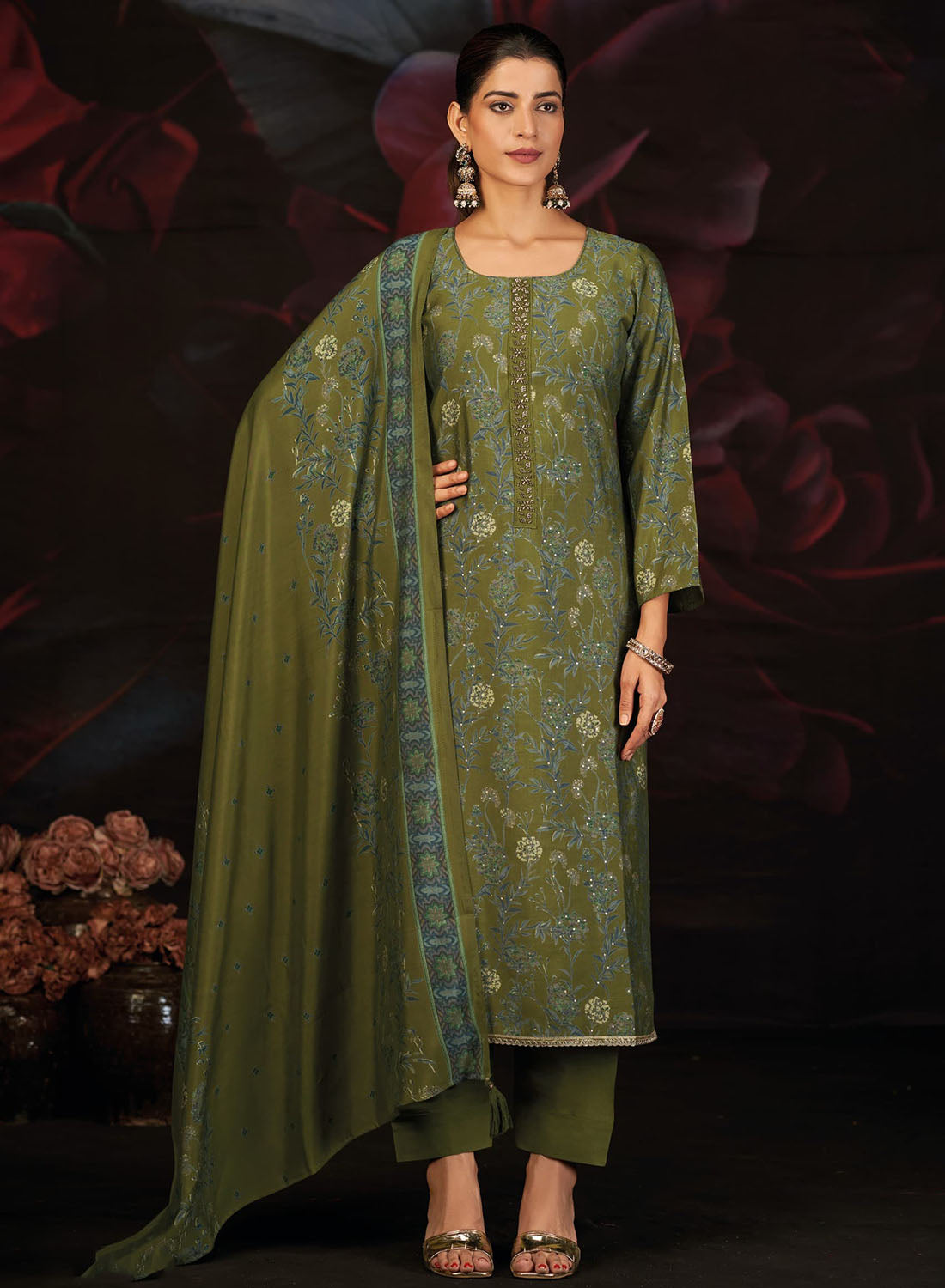Women's Pure Muslin Silk Unstitched Suit Set Dress Material