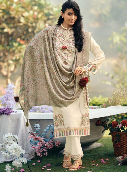 Off-White Lawn Cotton Unstitched Suit Dress Material for Women