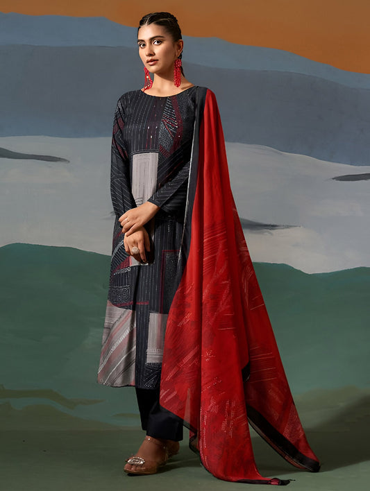 Black Pure Viscose Muslin Party Wear Unstitched Suit for Women