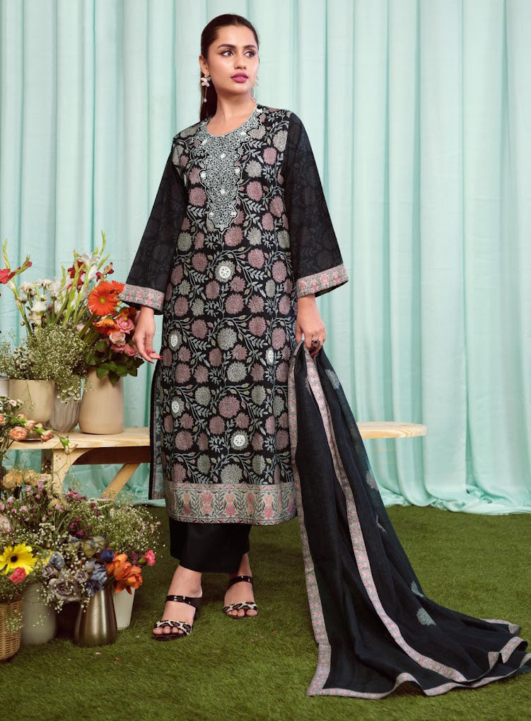 Sahiba Pure Cotton Unstitched Suit Material with Embroidery for Women