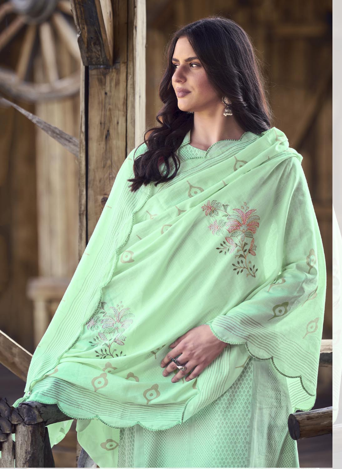 Pure Cotton Party Wear Cotton Women Unstitched Salwar Suit Green Kaavish