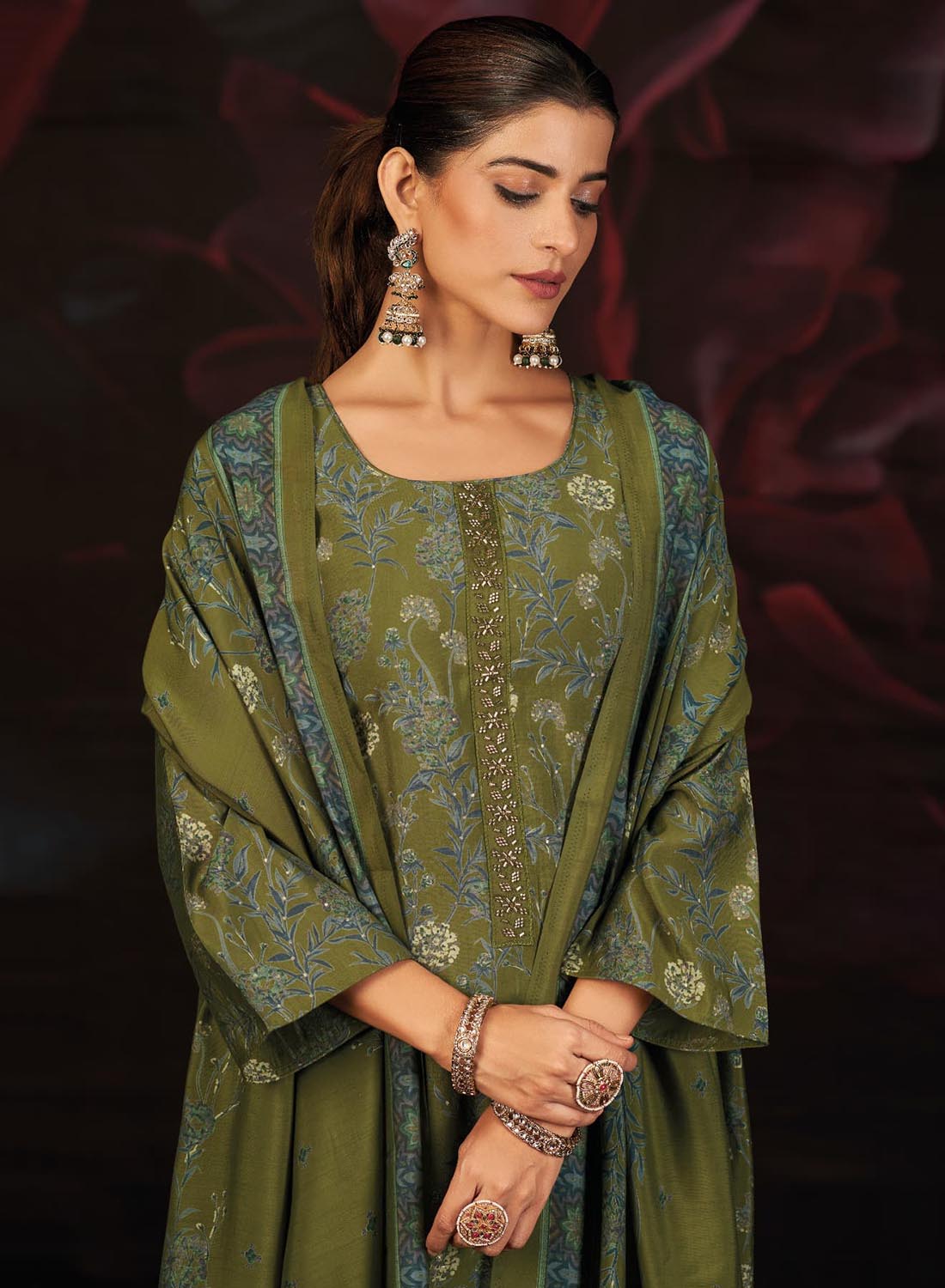 Women's Pure Muslin Silk Unstitched Suit Set Dress Material