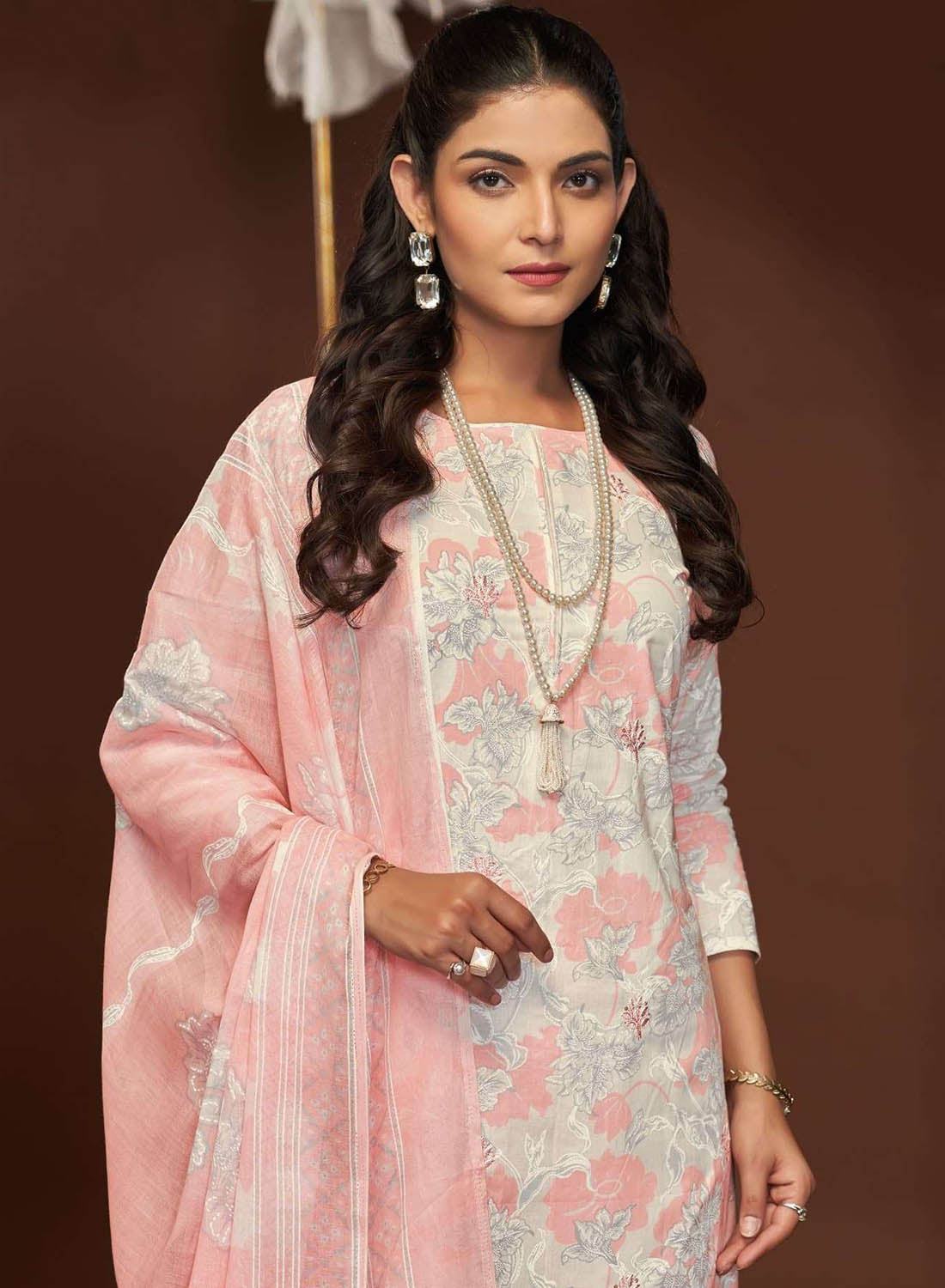 Light Pink Pure Cambric Cotton Unstitched Salwar Suit Dress Material