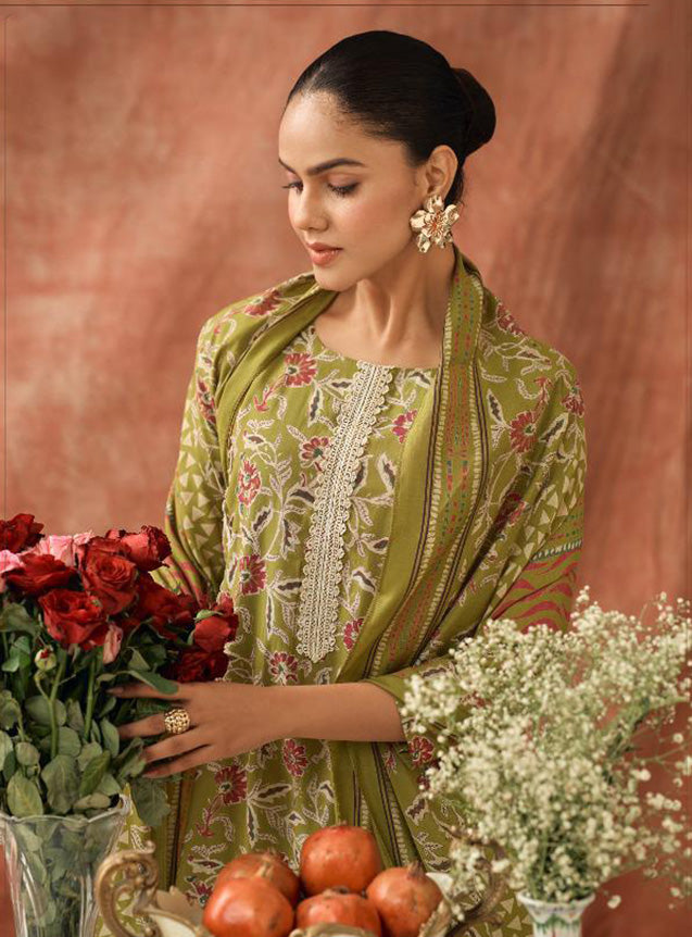 Green Modal Muslin Unstitched Salwar Suit Material for Women