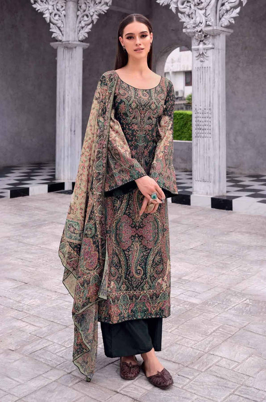 Unstitched Black Cotton Lawn Women Salwar Suit Fabric Dress Materials YesFab