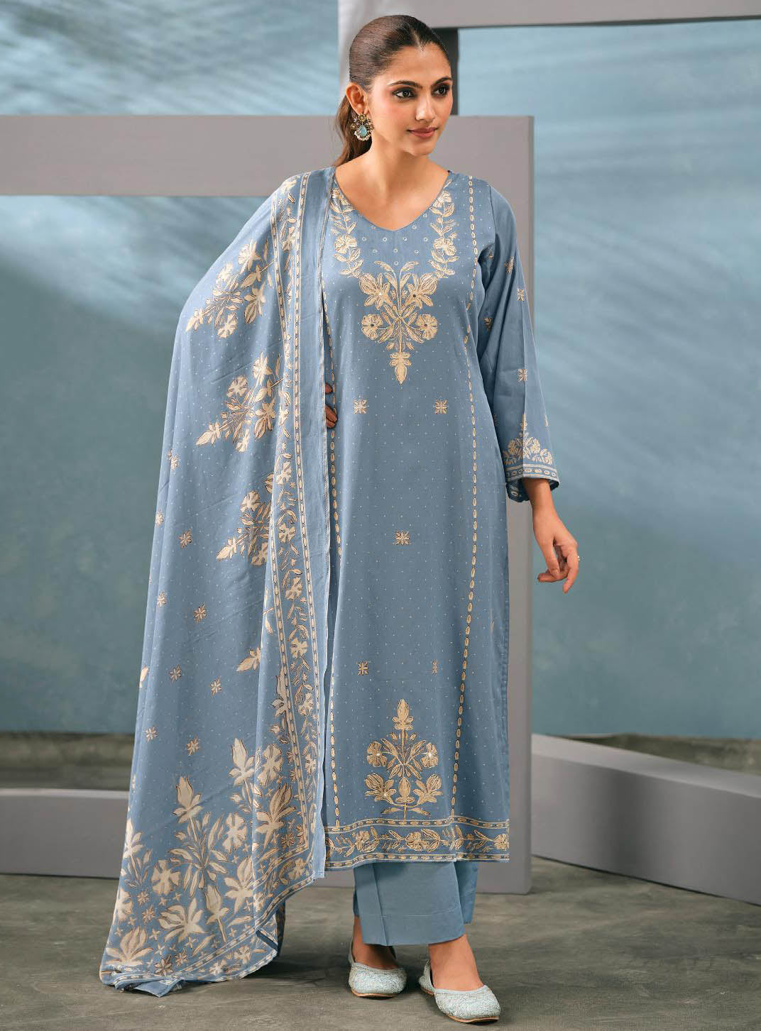 Unstitched Cotton Satin Suit Dress Material with Muslin Dupatta for Women