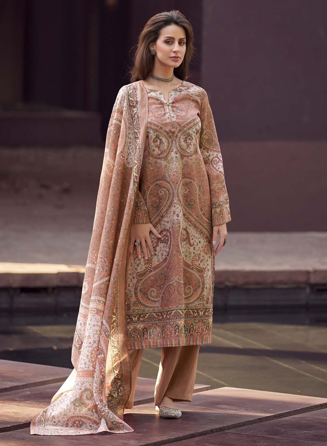 Mumtaz Arts Brown Pure Cambric Cotton Unstitched Suit Dress Material