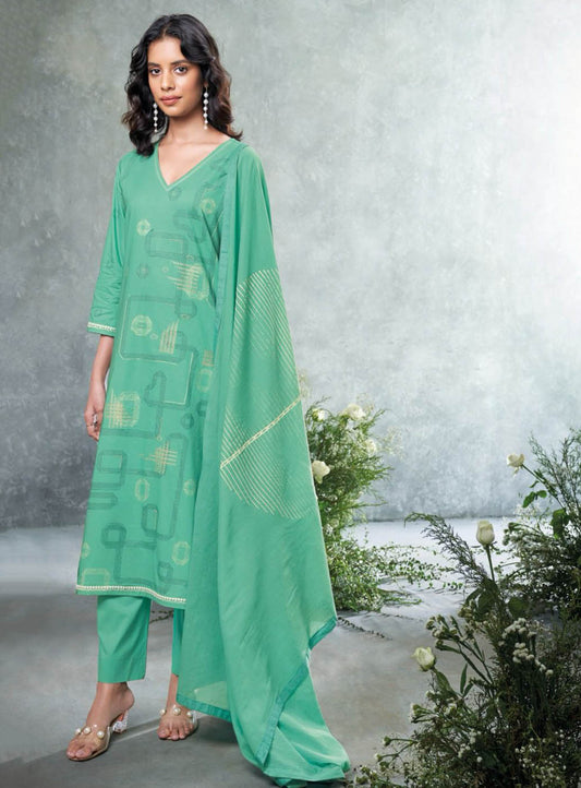 Ganga Pure Cotton Green Unstitched Suit Dress Material for Women