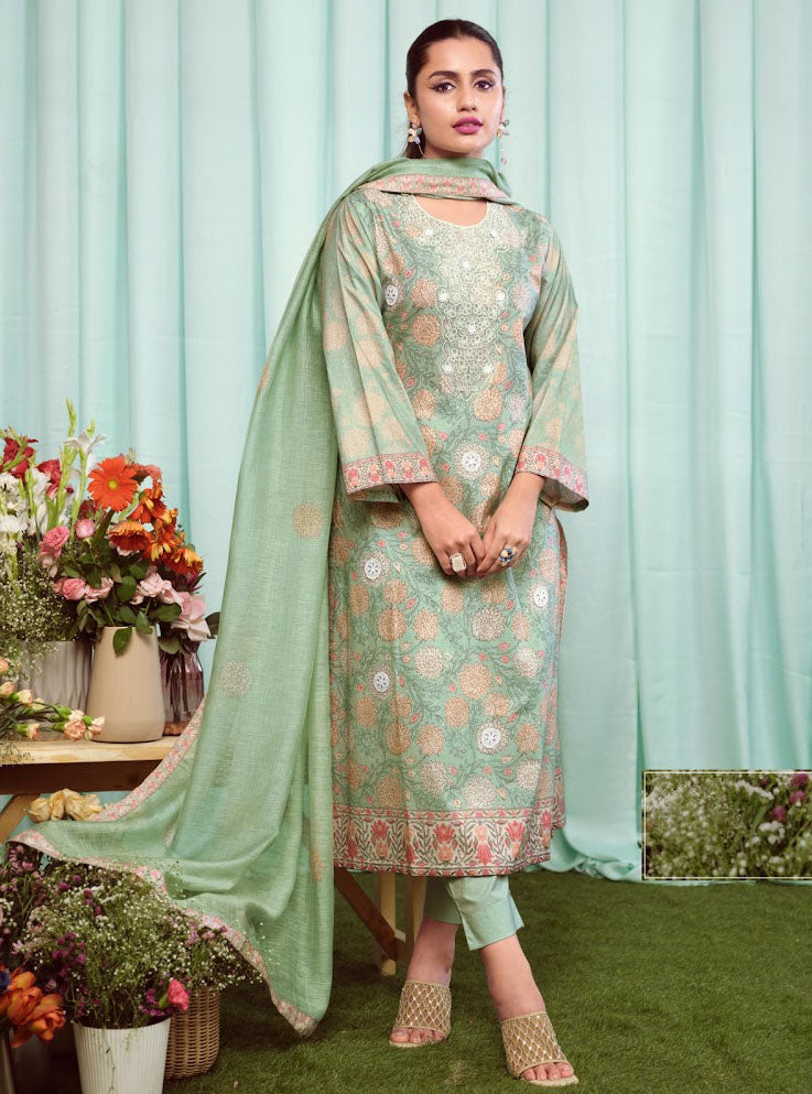 Sahiba Pure Cotton Unstitched Suit Dress Material with Embroidery