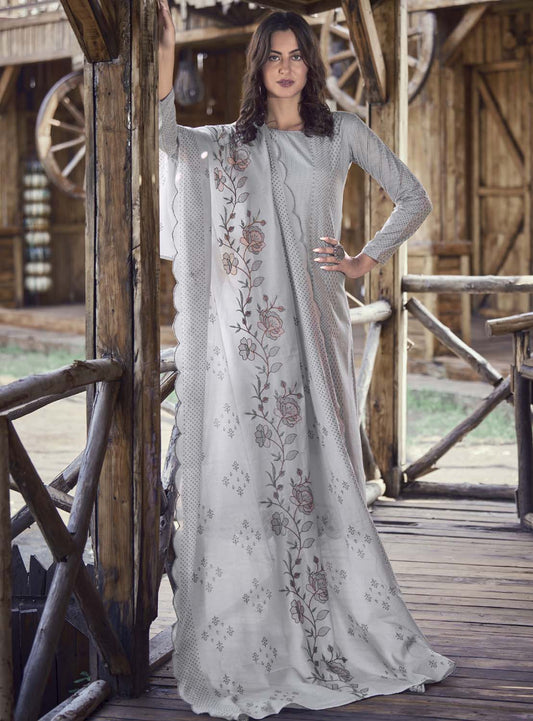 Pure Cotton Party Wear Cotton Women Unstitched Salwar Suit Grey