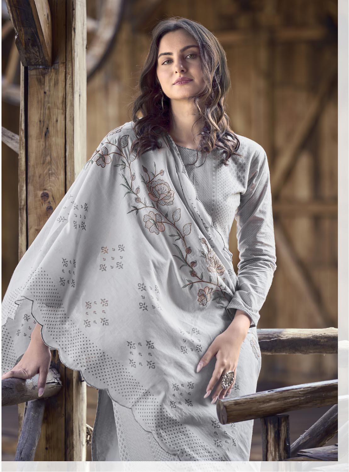 Pure Cotton Party Wear Cotton Women Unstitched Salwar Suit Grey