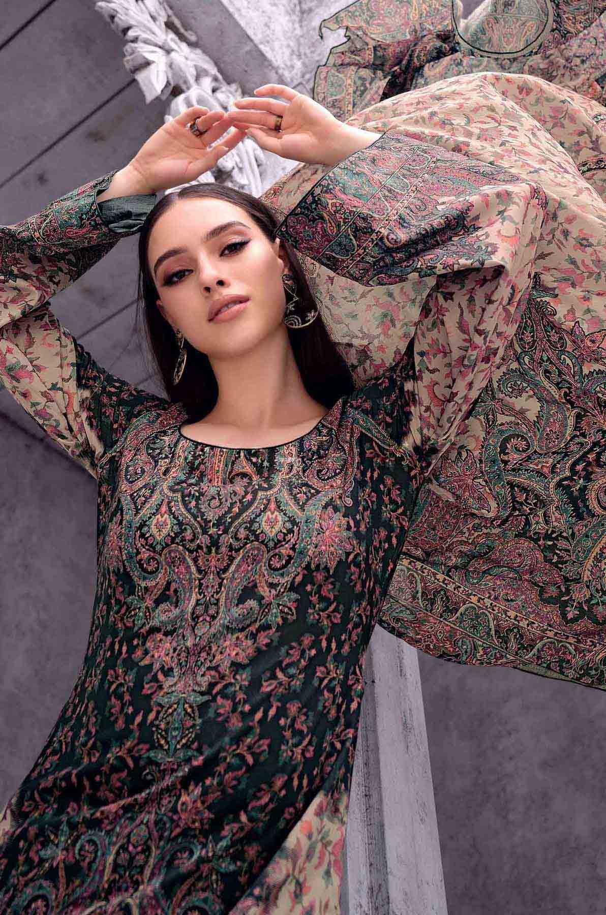 Unstitched Black Cotton Lawn Women Salwar Suit Fabric Dress Materials