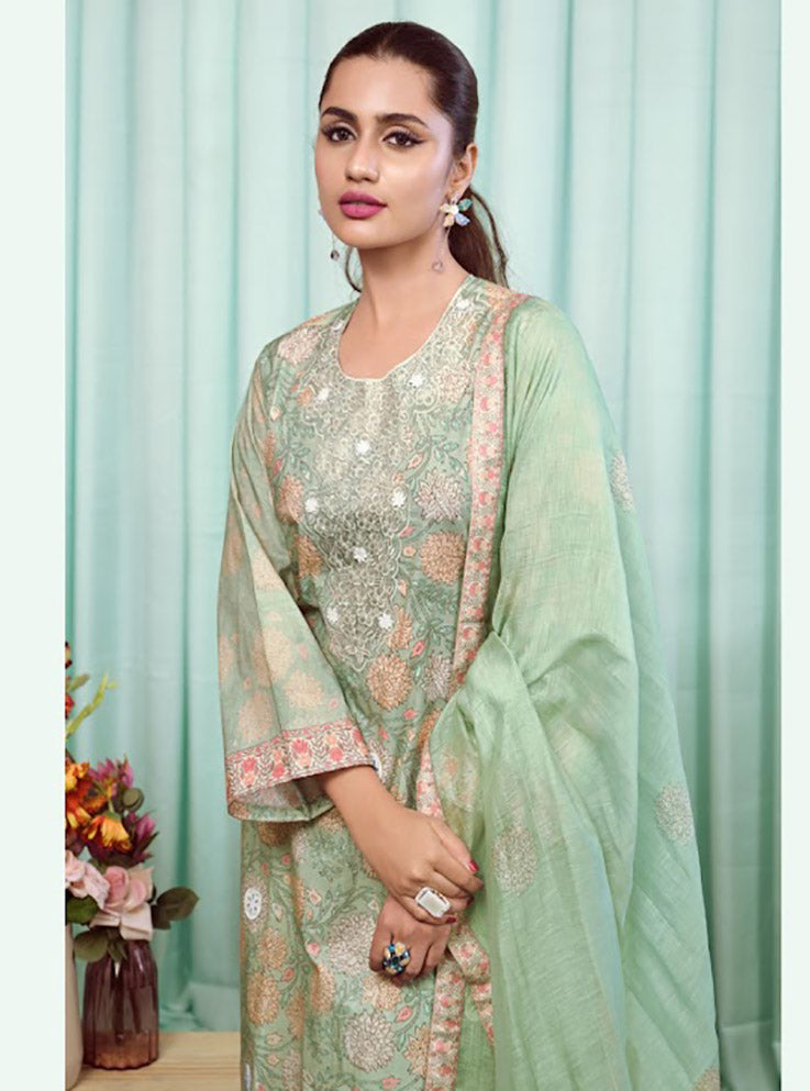 Sahiba Pure Cotton Unstitched Suit Dress Material with Embroidery