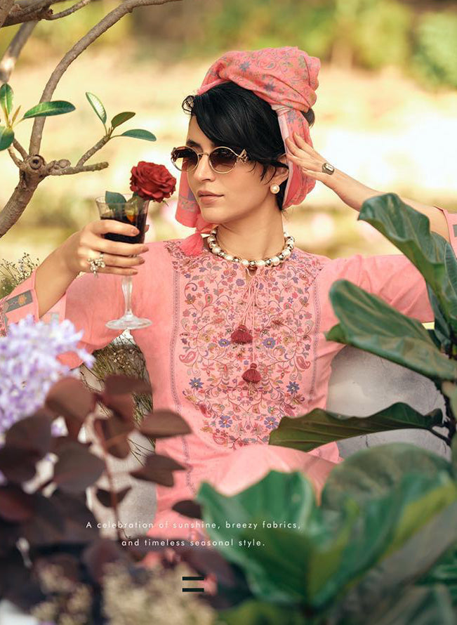 Pink Lawn Cotton Unstitched Suit Dress Material for Women