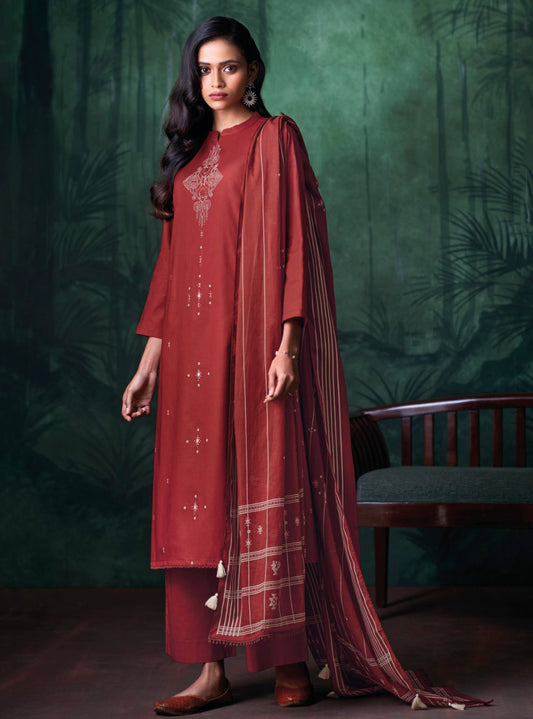 Ganga Unstitched Cotton Salwar Suit Material with Hand Embroidery