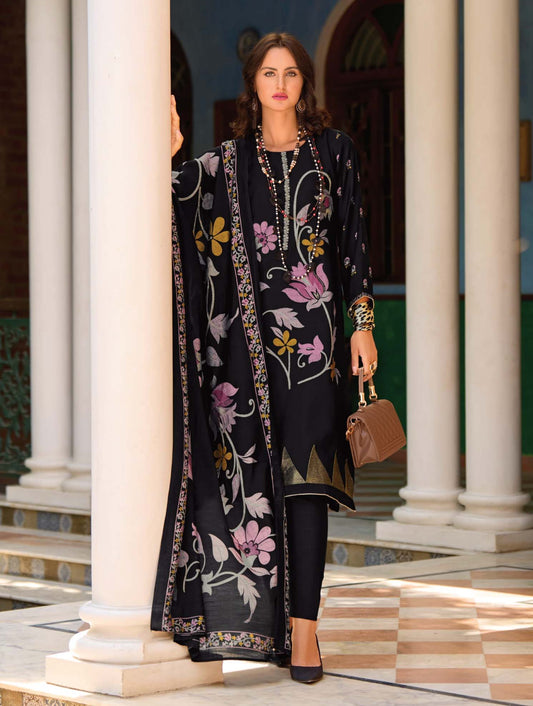 Women's Party Wear Black Pure Muslin Unstitched Suit Dress Material