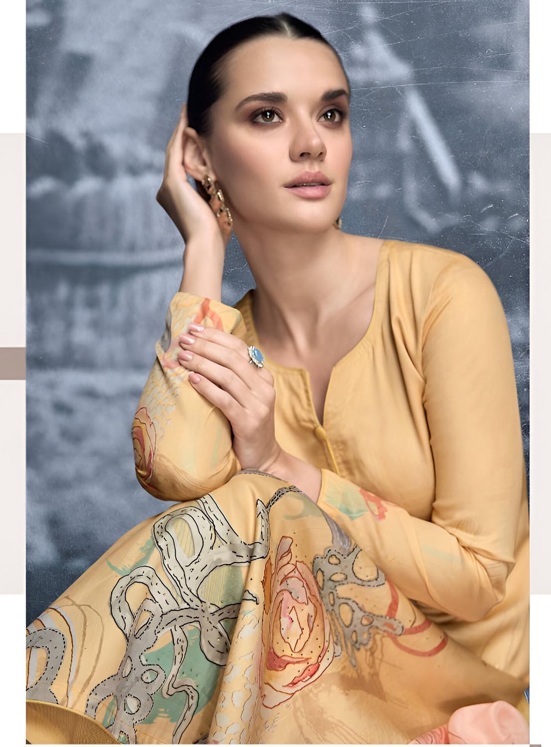 Pure Jam Silk Printed Unstitched Suit Material with Chiffon Dupatta