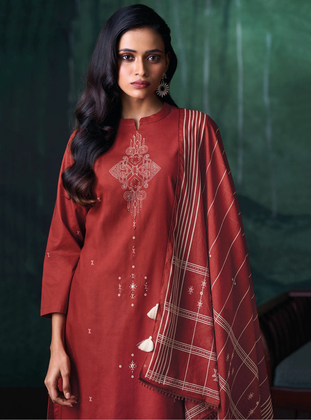 Ganga Unstitched Cotton Salwar Suit Material with Hand Embroidery