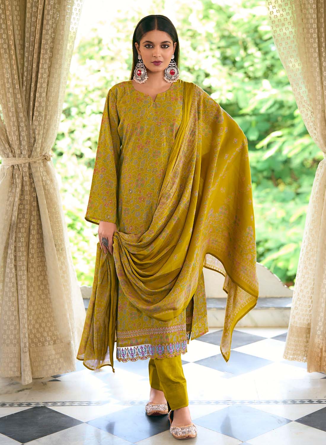 Pure Modal Silk Unstitched Suit Material with Fancy Embroidery