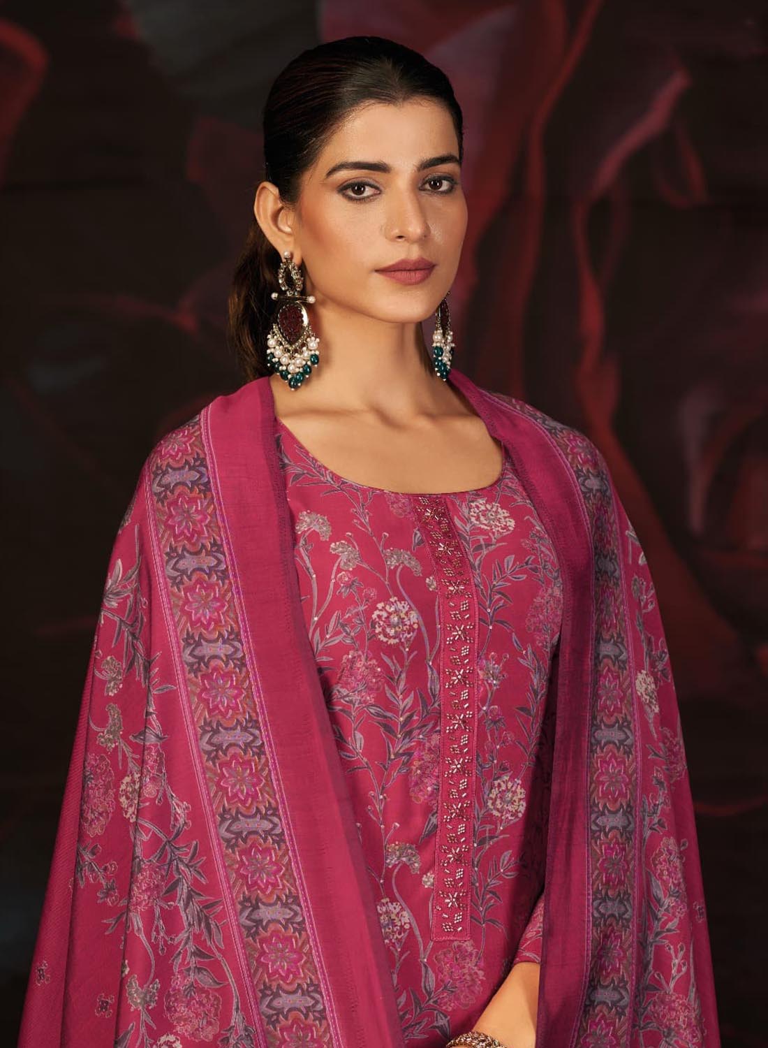 Women's Pink Pure Muslin Silk Unstitched Suit Set Dress Material