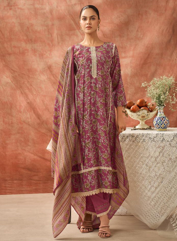 Pink Modal Muslin Unstitched Salwar Suit Dress Material for Women