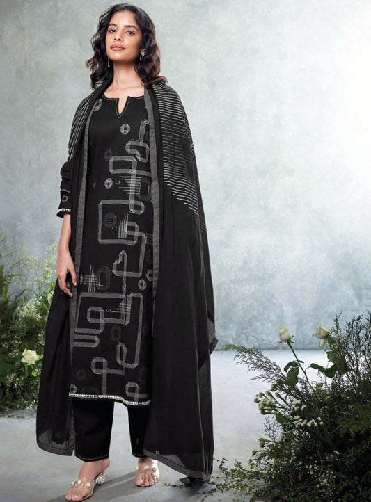 Ganga Pure Cotton Black Unstitched Suit Dress Material for Women Ganga