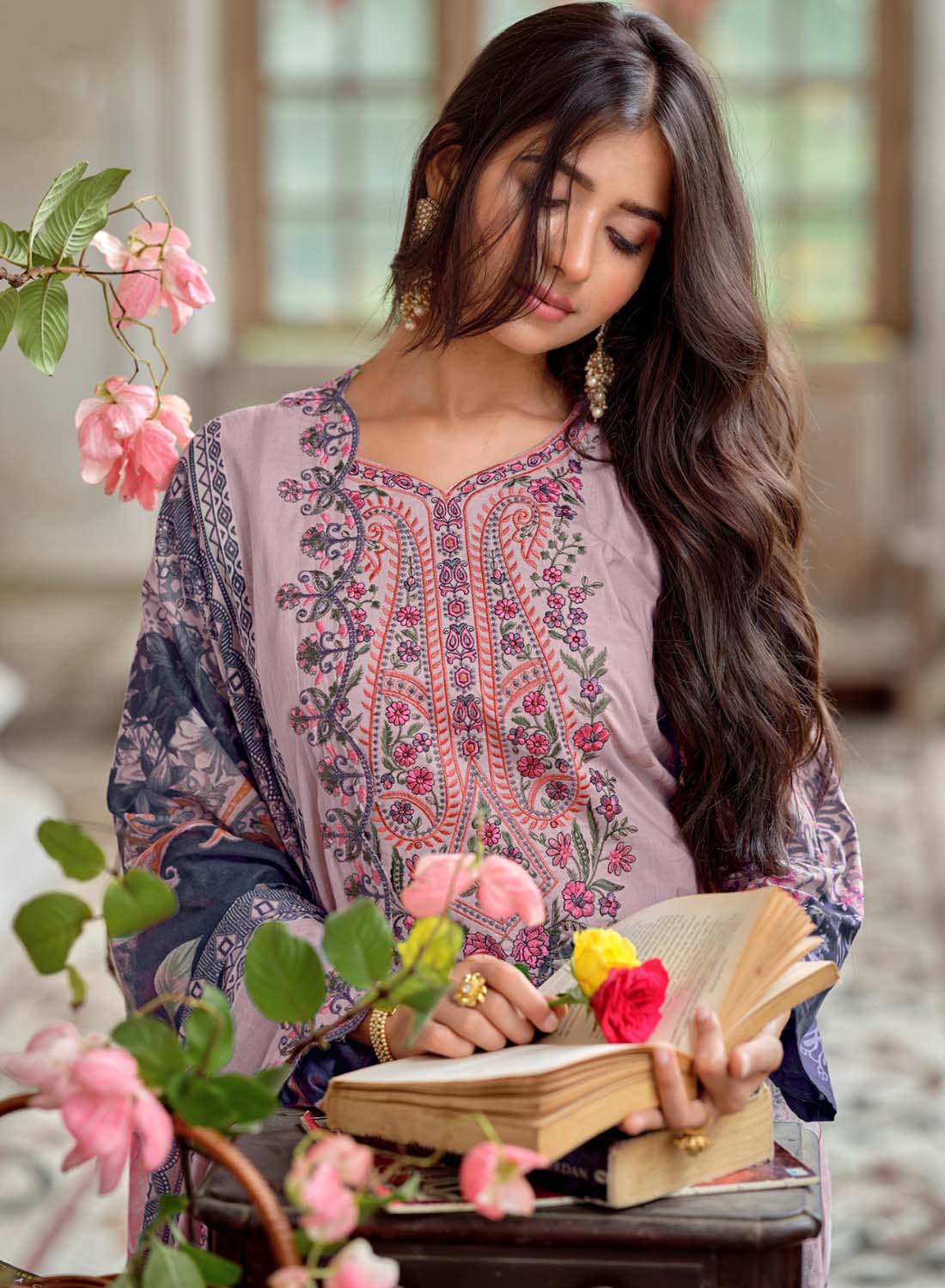 Embroidered Unstitched Pakistani Pure Cotton Suit Material for Women