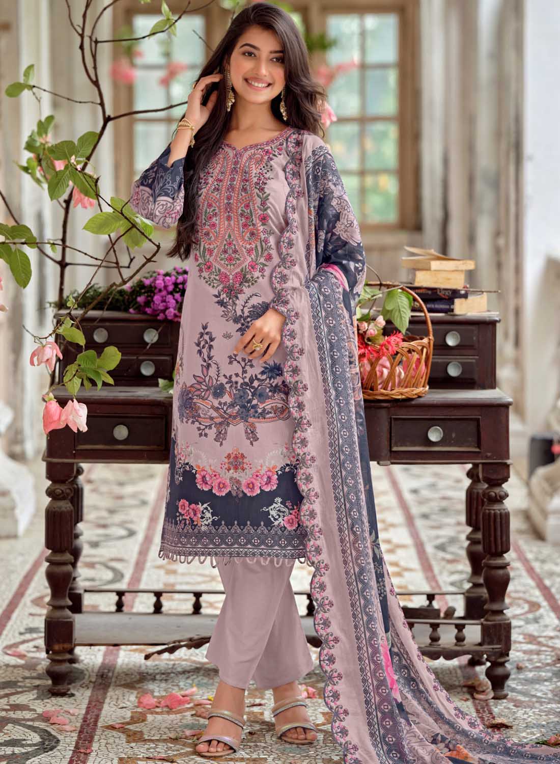 Embroidered Unstitched Pakistani Pure Cotton Suit Material for Women