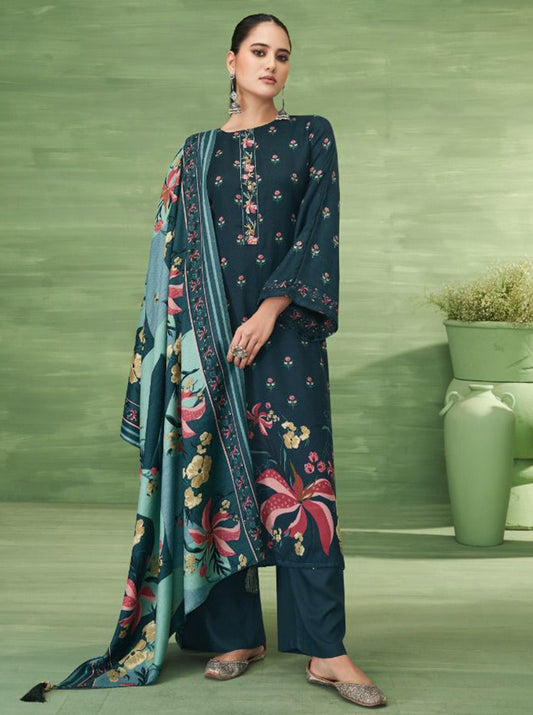 Women's Unstitched Pashmina Winter Suit Dress Material with Embroidery