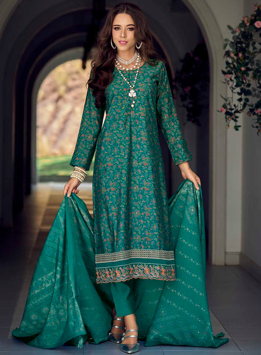 Pure Muslin Unstitched Suit Material with Fancy Embroidery for Women