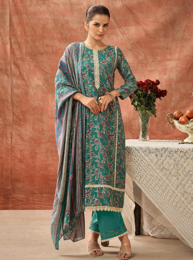 Teal Green Modal Muslin Unstitched Salwar Suit Material for Women