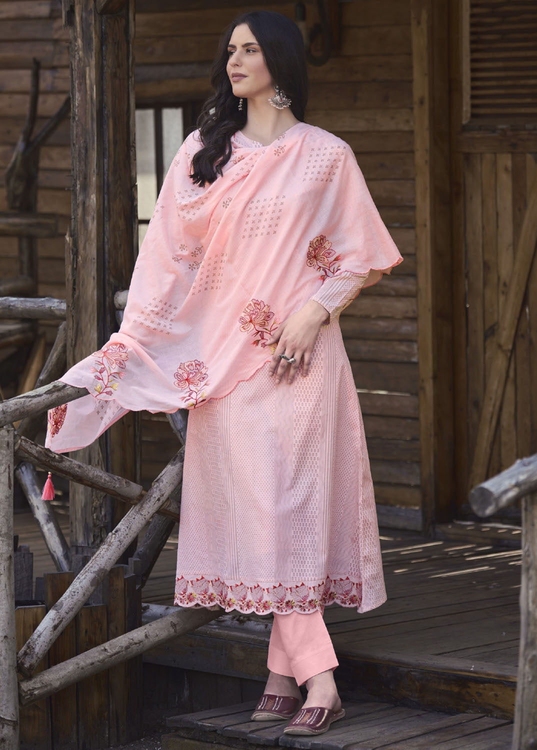 Pure Cotton Party Wear Cotton Women Unstitched Salwar Suit Pink Kaavish