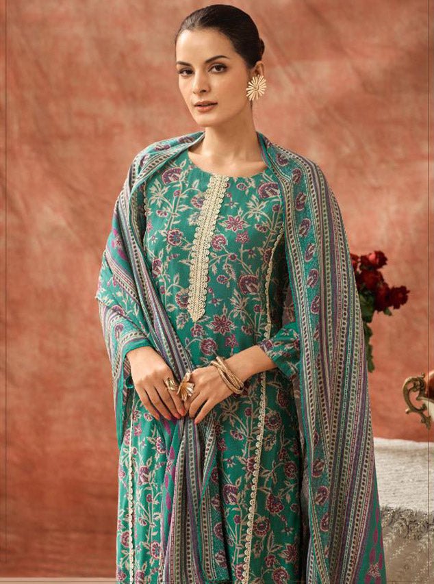 Teal Green Modal Muslin Unstitched Salwar Suit Material for Women