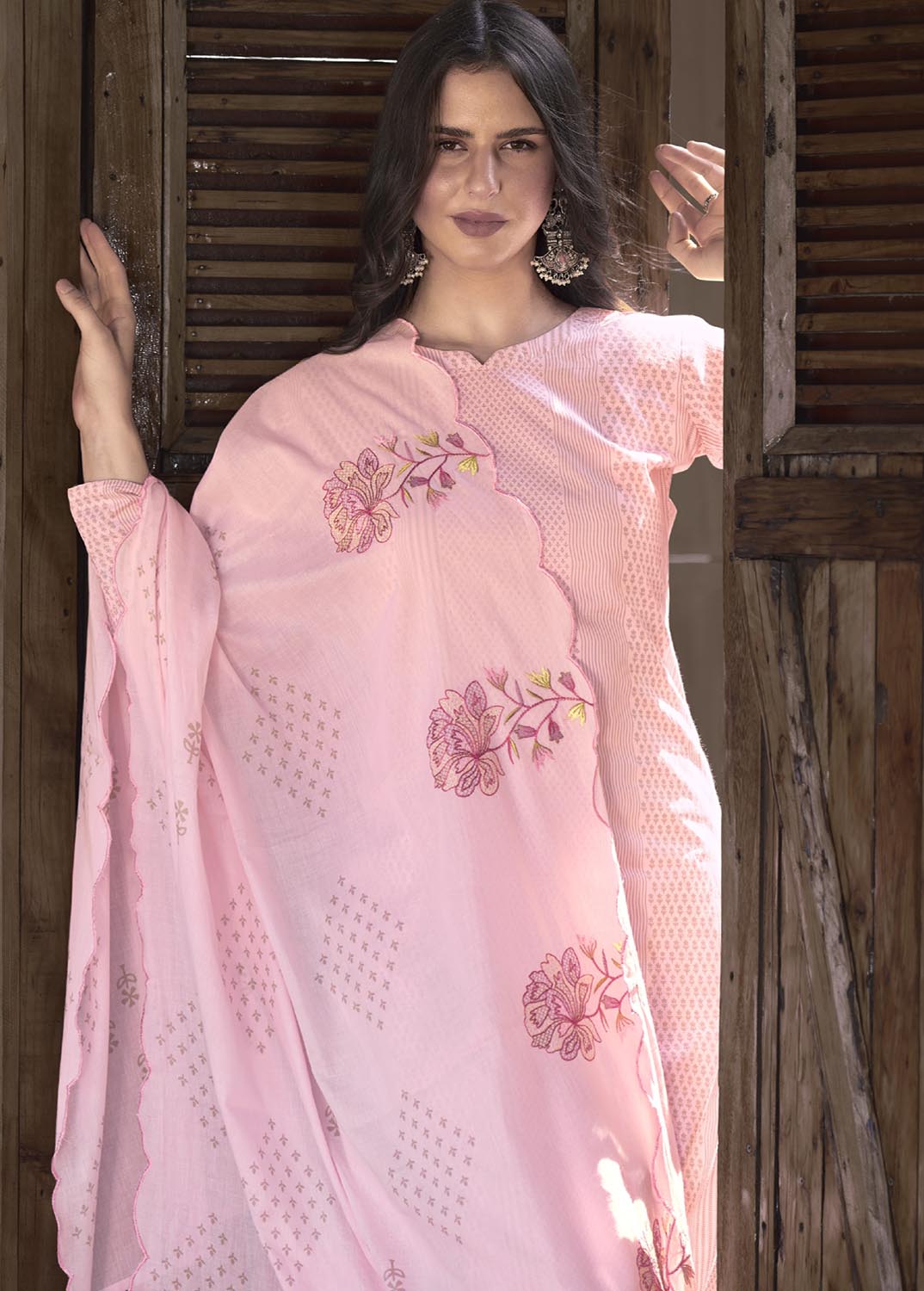 Pure Cotton Party Wear Cotton Women Unstitched Salwar Suit Pink