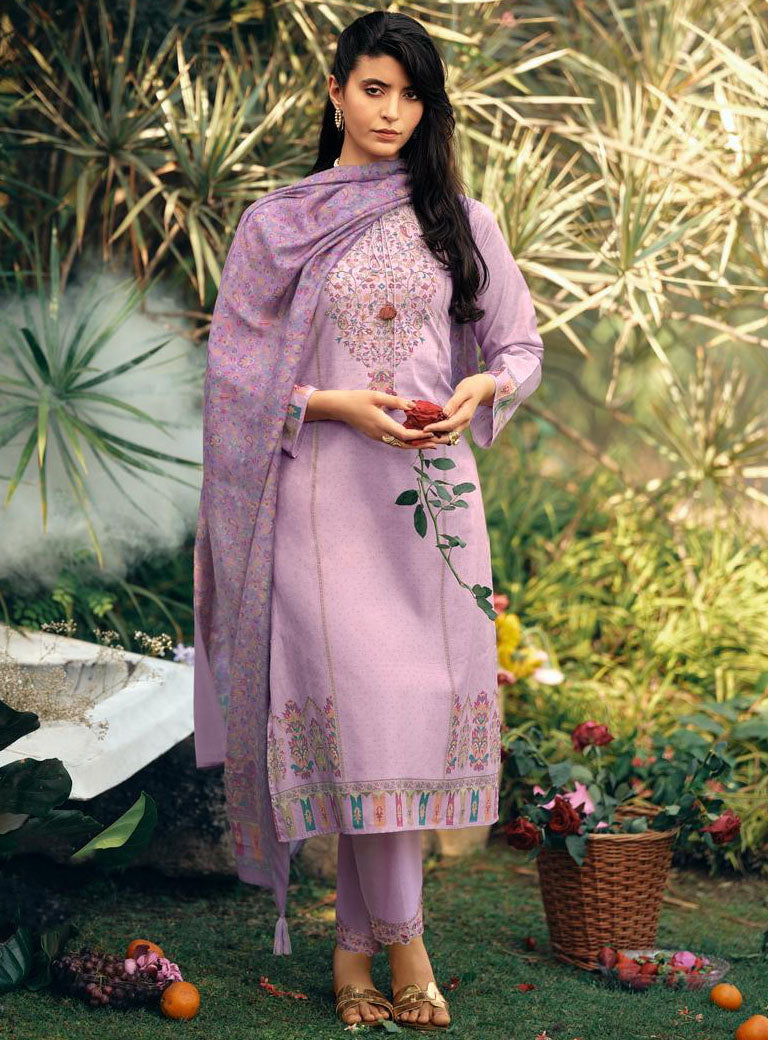 Purple Unstitched Pure Cotton Suit Dress Material for Women