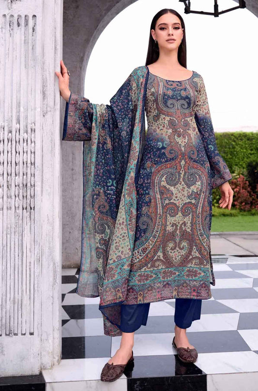 Unstitched Blue Cotton Lawn Women Salwar Suit Fabric Dress Materials YesFab