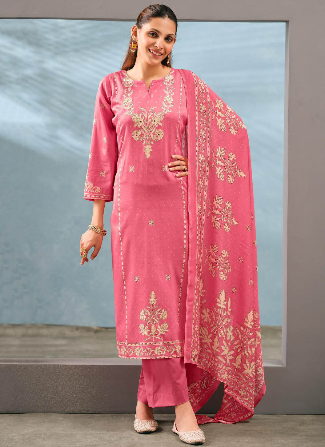 Party Wear Unstitched Cotton Satin Salwar Suit Material with Muslin Dupatta