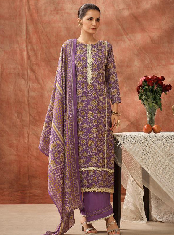 Purple Modal Muslin Unstitched Salwar Suit Material for Women