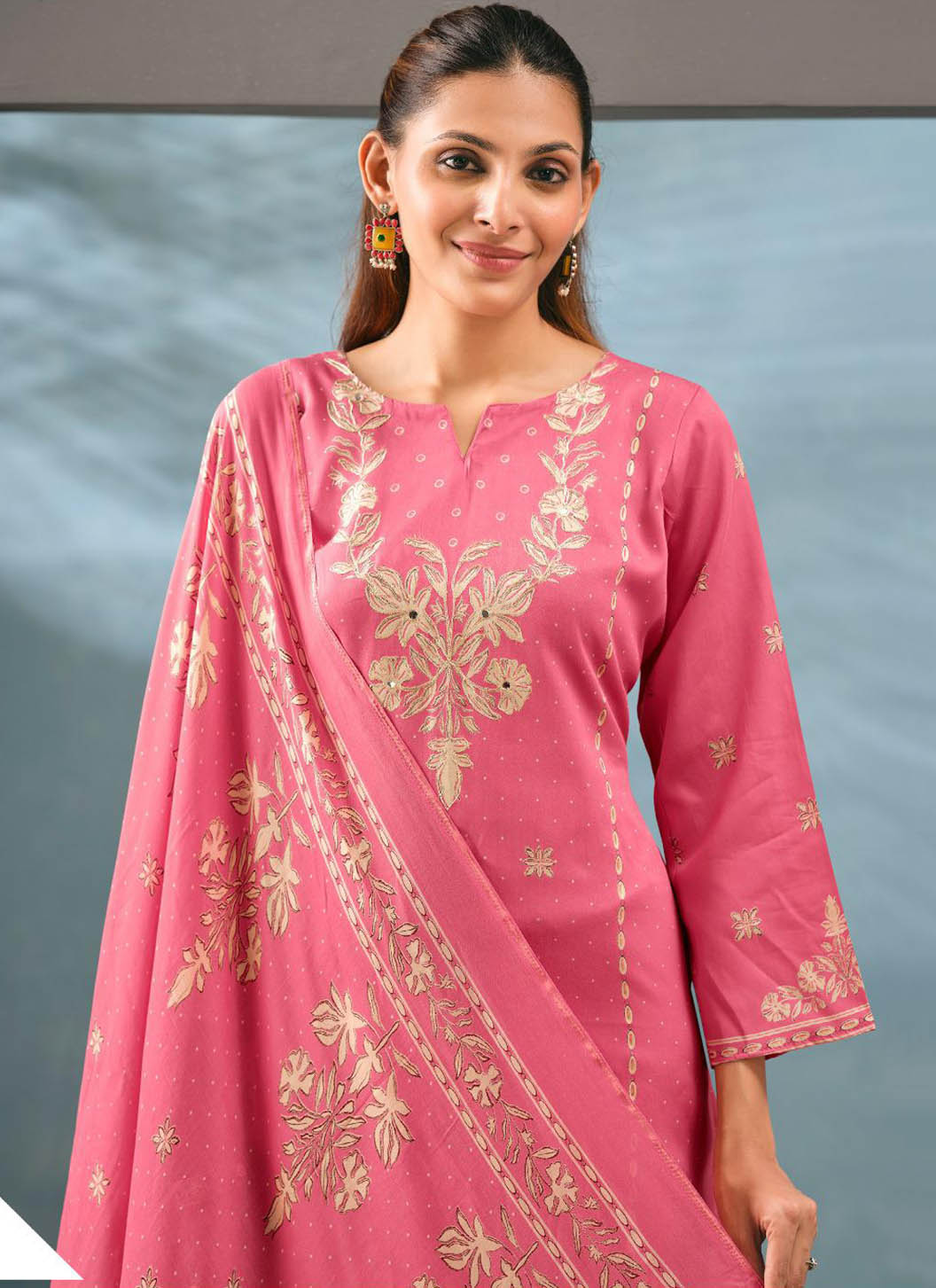 Party Wear Unstitched Cotton Satin Salwar Suit Material with Muslin Dupatta