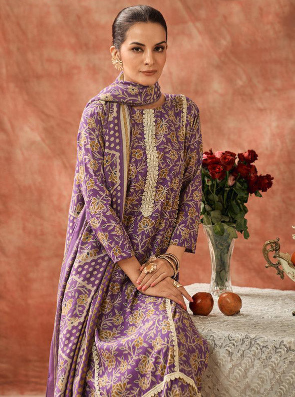 Purple Modal Muslin Unstitched Salwar Suit Material for Women