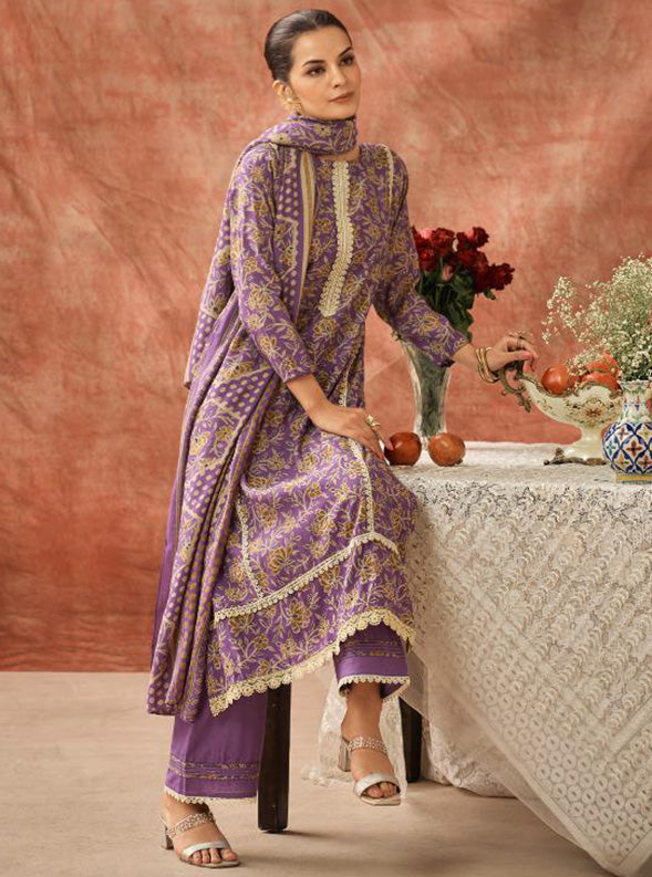 Purple Modal Muslin Unstitched Salwar Suit Material for Women