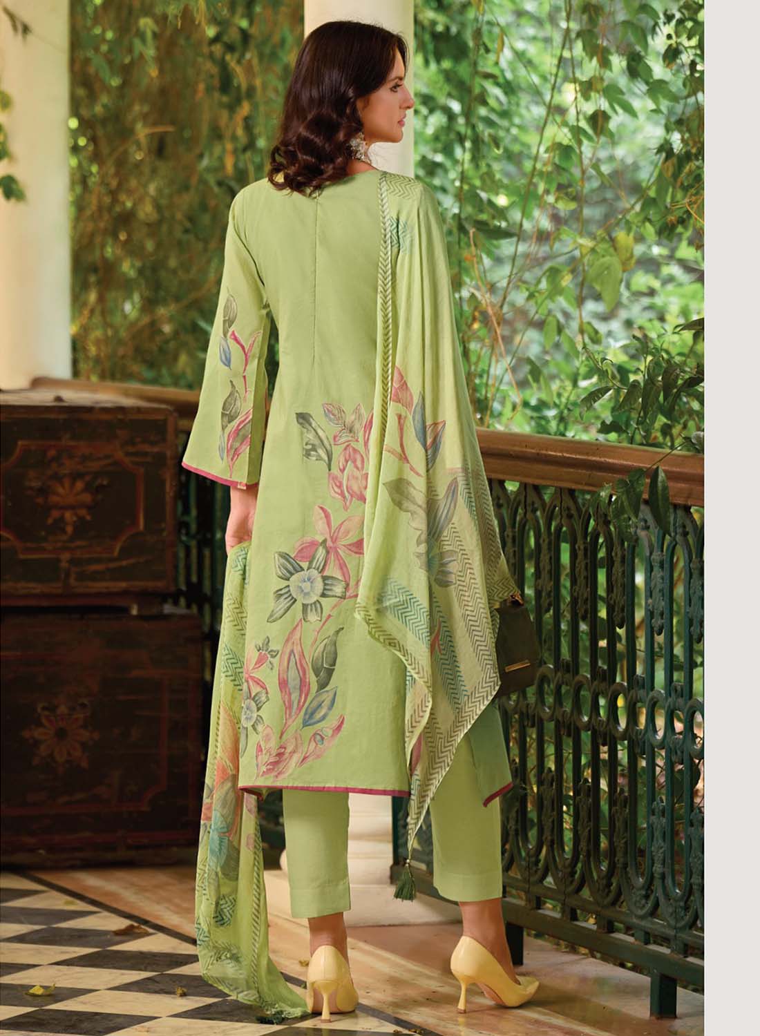 Kilory Pure Lawn Cotton Green Unstitched Suit Material for Women
