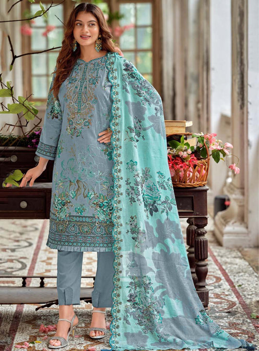 Embroidered Unstitched Pakistani Pure Cotton Suit Set Dress Material