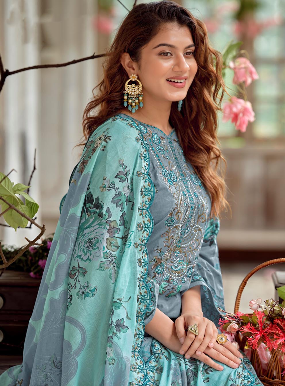 Embroidered Unstitched Pakistani Pure Cotton Suit Set Dress Material