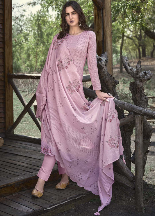 Pure Cotton Party Wear Cotton Women Unstitched Salwar Suit Pink