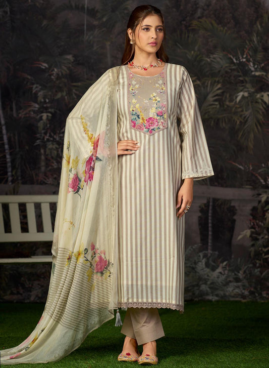 Pure Lawn Cotton Unstitched Salwar Suit Material with Chiffon Dupatta